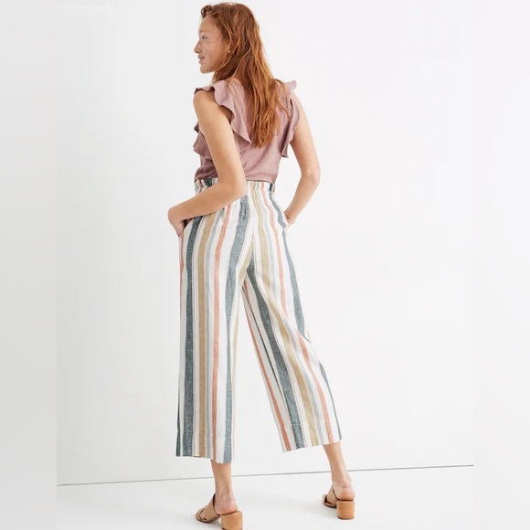 Madewell Huston Linen Blend Pull-On Striped Crop Pants Women's Size M - Picture 3 of 14